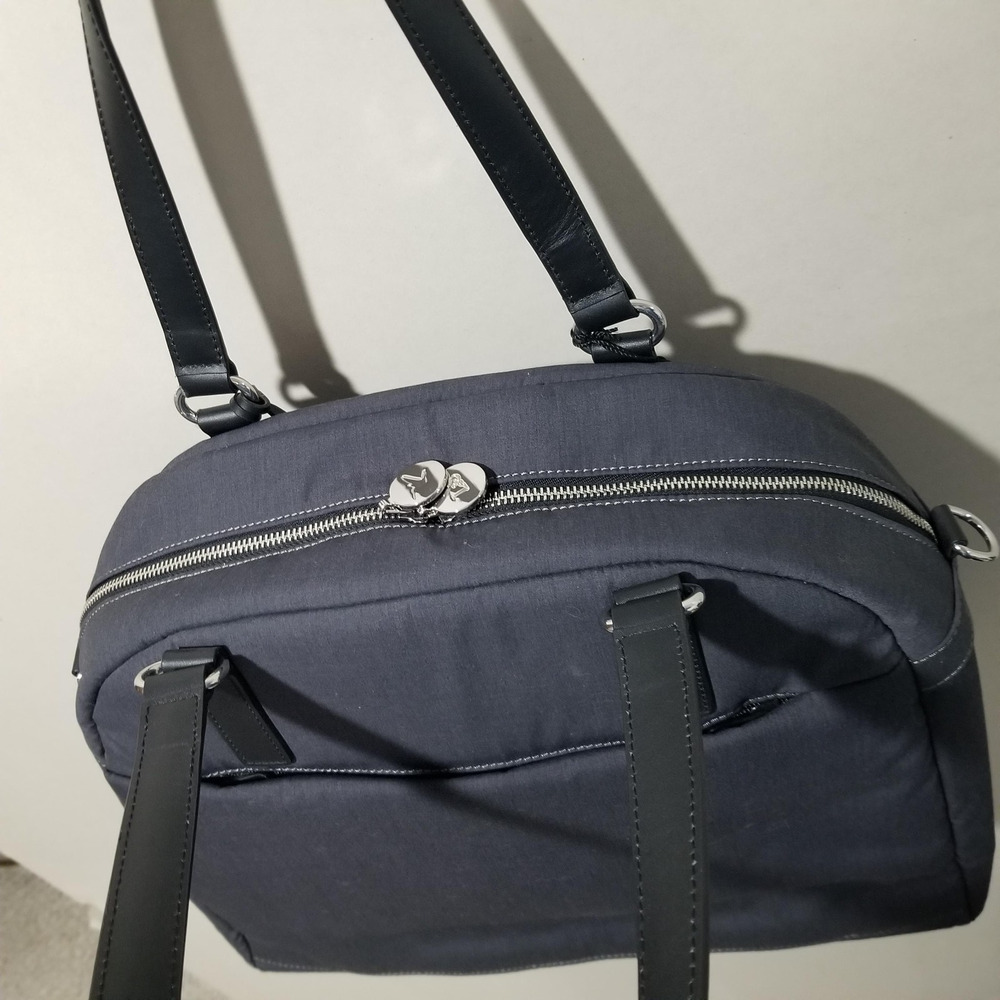 Lo & Sons OMG Nylon Bag Womens Gray Silver Azure Laptop Travel Tote OG 2 Work - Picture 3 of 15